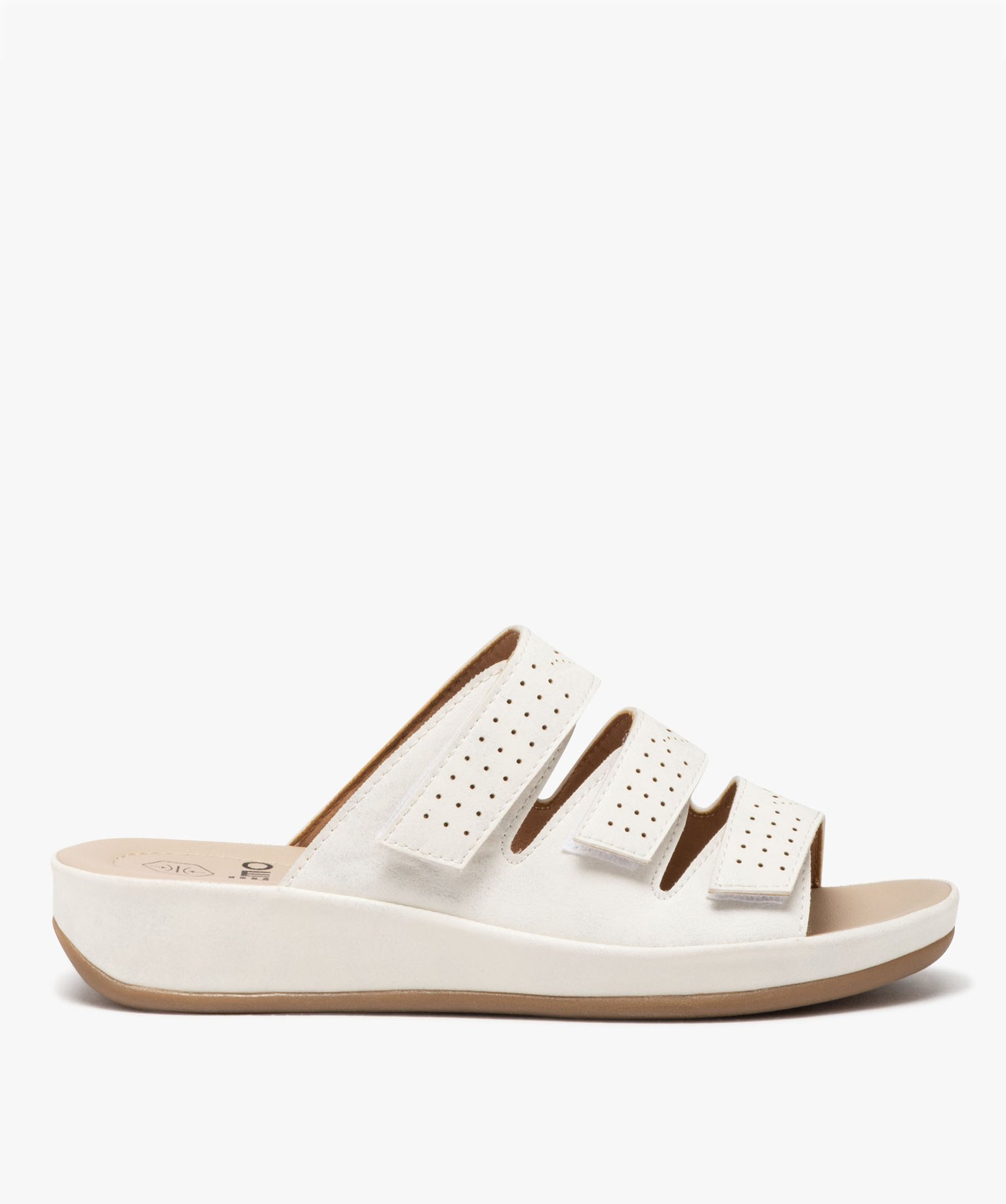 Mules femme confort compensées à bride scratch avec détails ajourés - 36 - blanc - GEMO