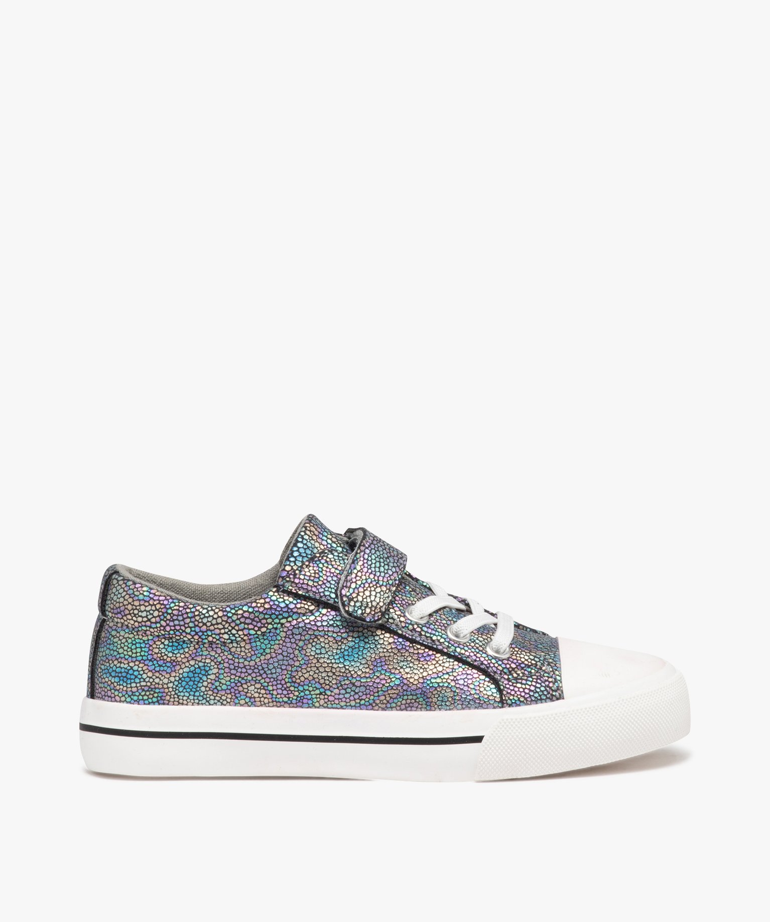Baskets fille en toile irisée à scratch et à lacets élastiques - 32 - multicolore - GEMO