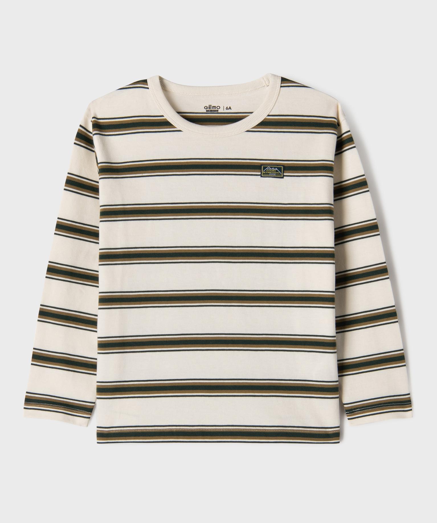 Tee-shirt rayé col rond garçon - 6A - blanc chine - GEMO