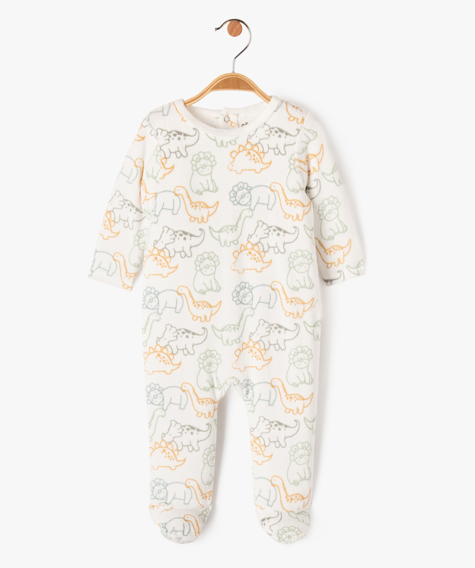 Pyjama dors-bien en velours à motifs dinosaures bébé garçon - 1M - ecru - GEMO