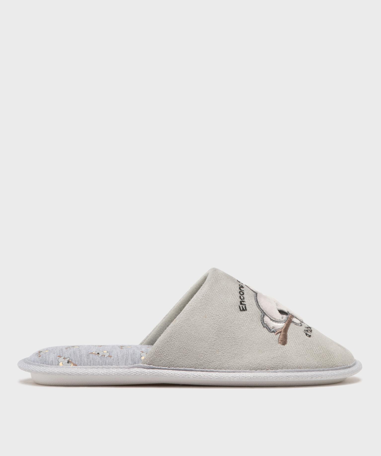 Chaussons mules en velours ras motif koala femme - 39 - gris clair - GEMO