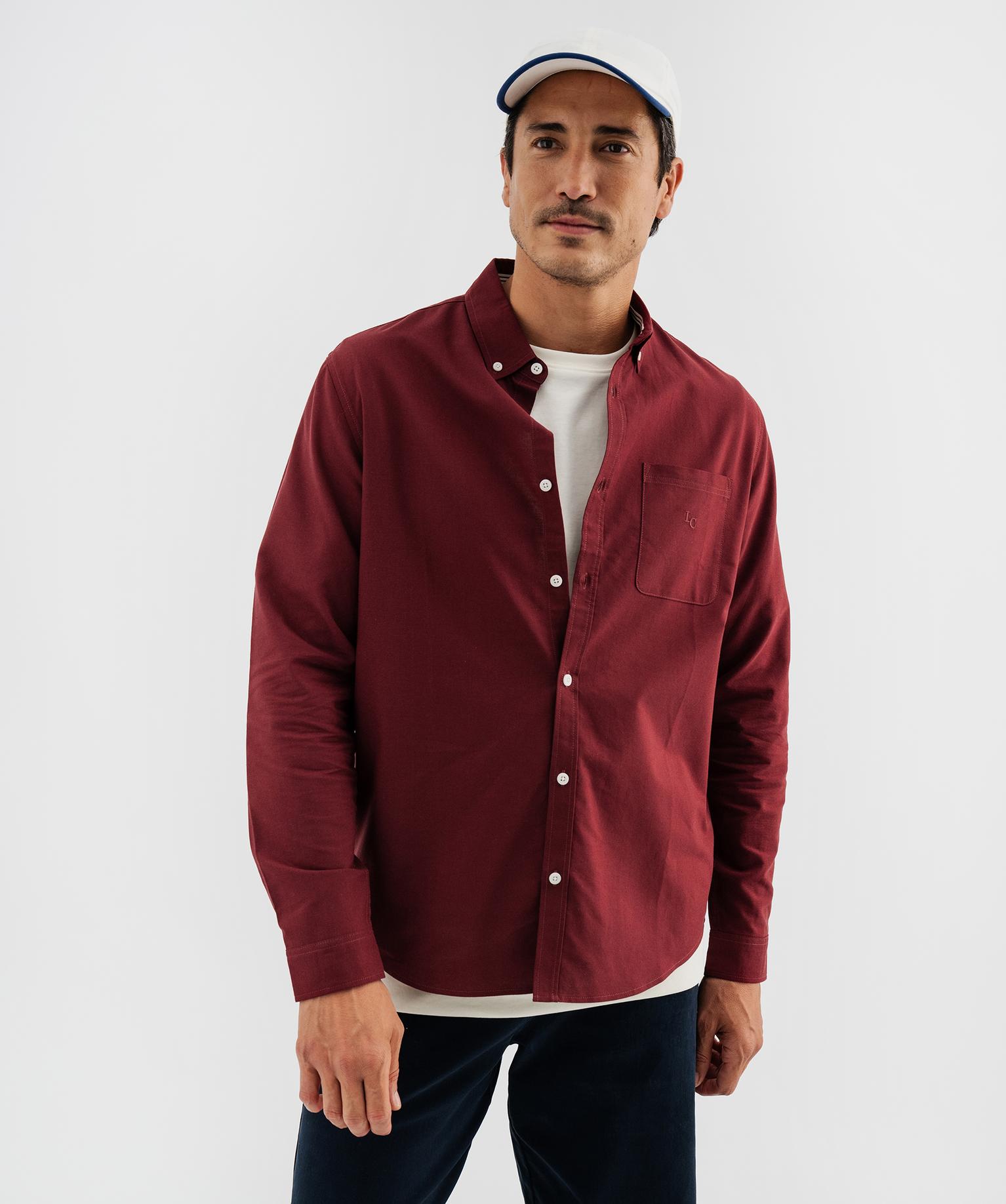 Chemise coton col boutonné homme - LuluCastagnette - 42-44/L - rouge fonce - LULUCASTAGNETTE