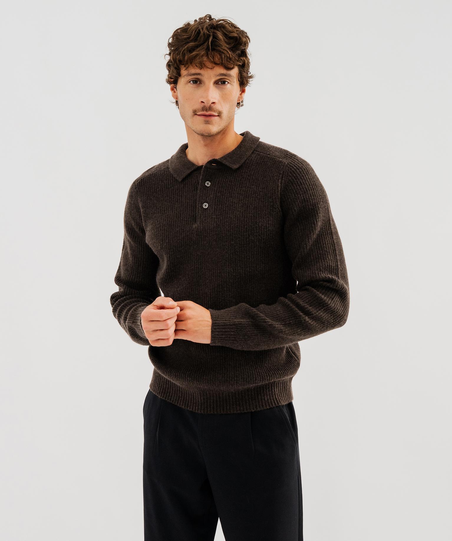 Pull col polo maille homme - 42-44/L - marron chine - GEMO