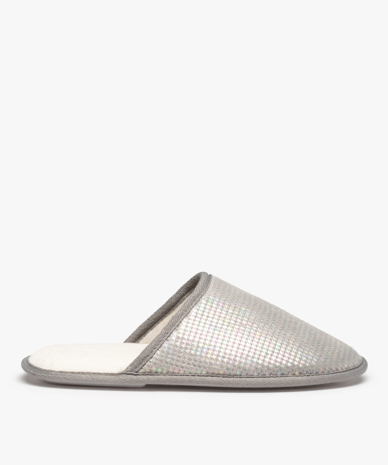Chaussons femme mules irisées motif pied de poule - 36 - gris standard - GEMO