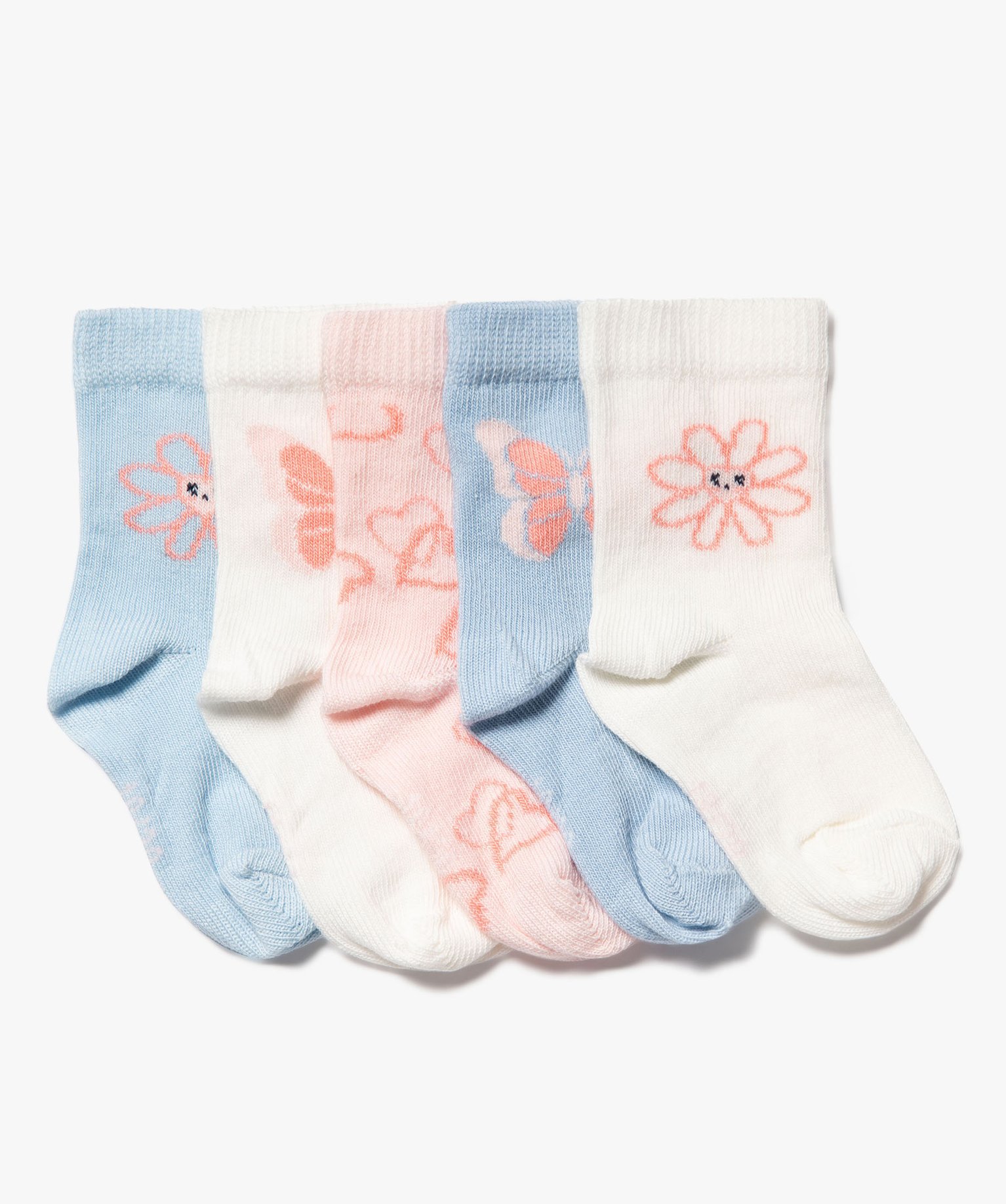 Chaussettes à motifs papillons et fleurs bébé fille (lot de 5) - 15/17 - bleu standard - GEMO