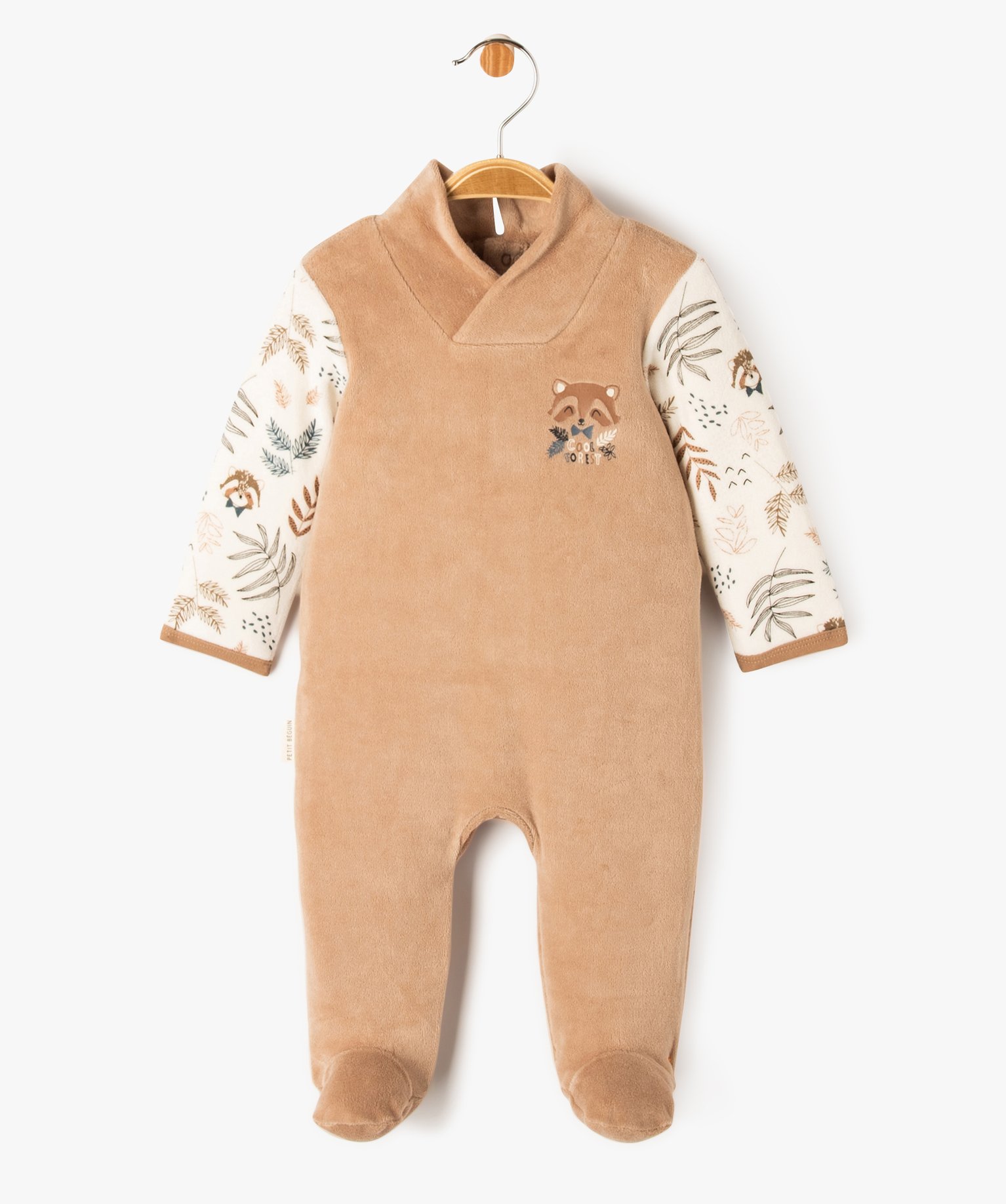 Pyjama pont-dos velours avec col châle bébé - Petit Béguin - 18M - marron clair - PETIT BEGUIN