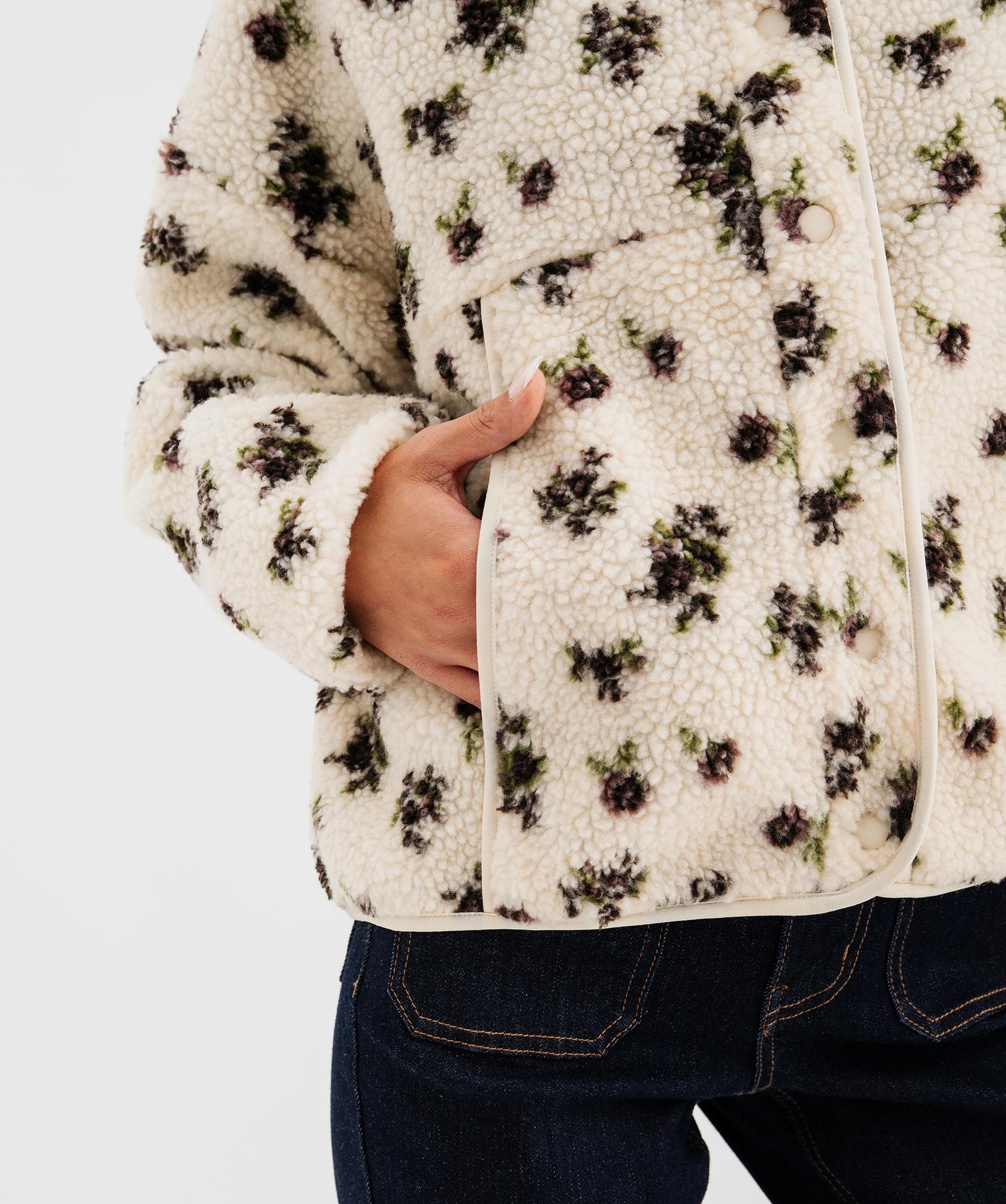 Sweat pressionné en sherpa imprimé à col montant femme - 38-40/M - beige - GEMO