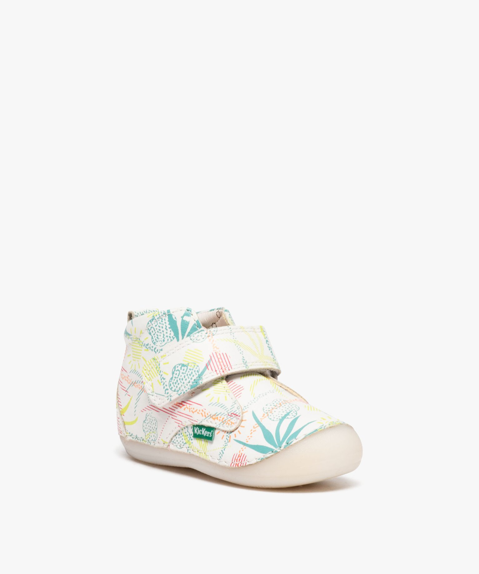 Chaussures premiers pas bébé fille en cuir à motifs et à scratch - Kickers - 25 - blanc - KICKERS