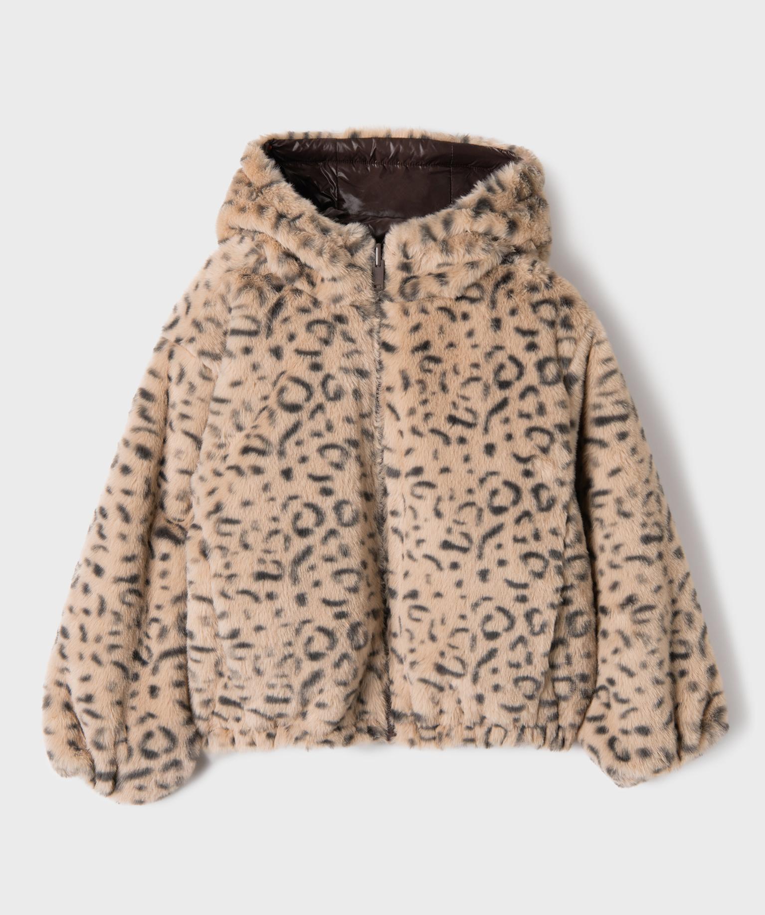 Blouson à capuche réversible fille - 5A - marron standard - GEMO