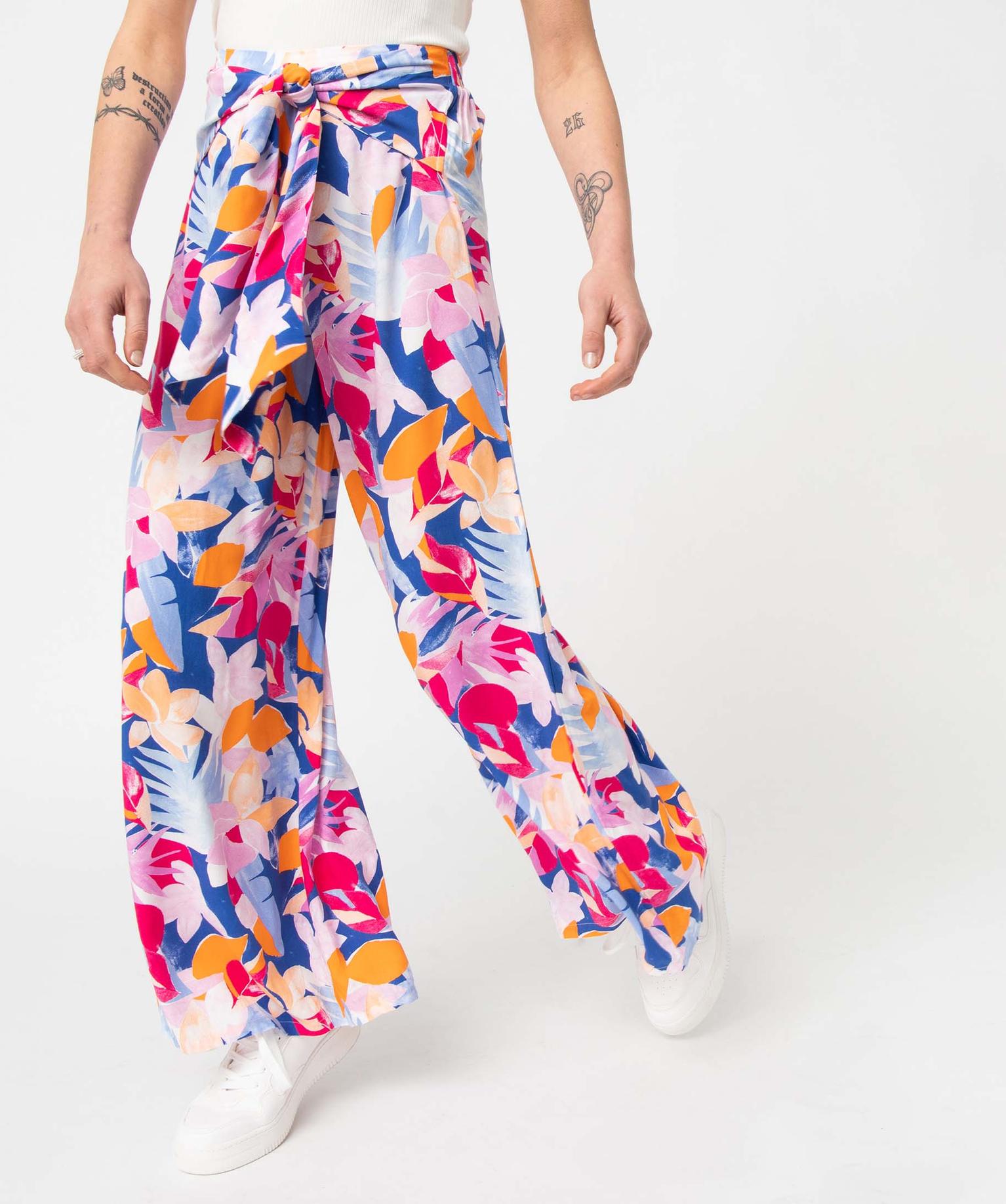 Pantalon femme à motifs fleuris coupe flare multicolore GEMO