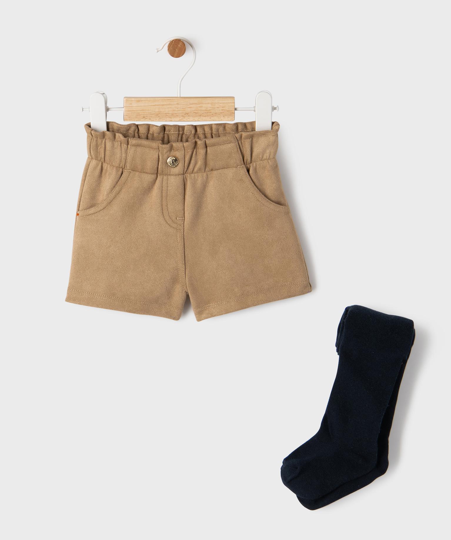 Ensemble 2 pièces short en suédine + collant épais bébé fille - LuluCastagnette - 3A - beige standard - LULUCASTAGNETTE