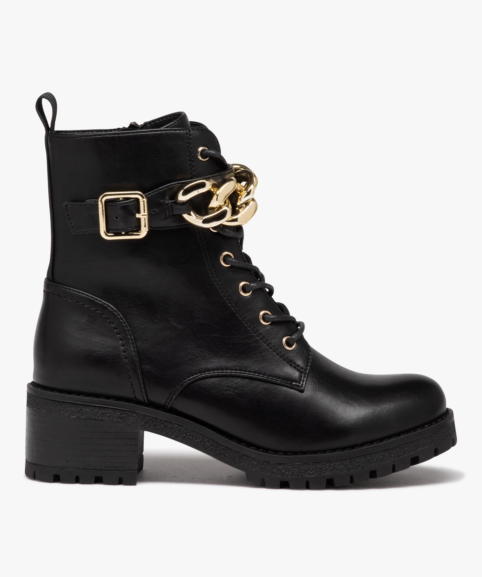 Boots fille unies à talon carré avec chaîne fantaisie - 33 - noir - GEMO