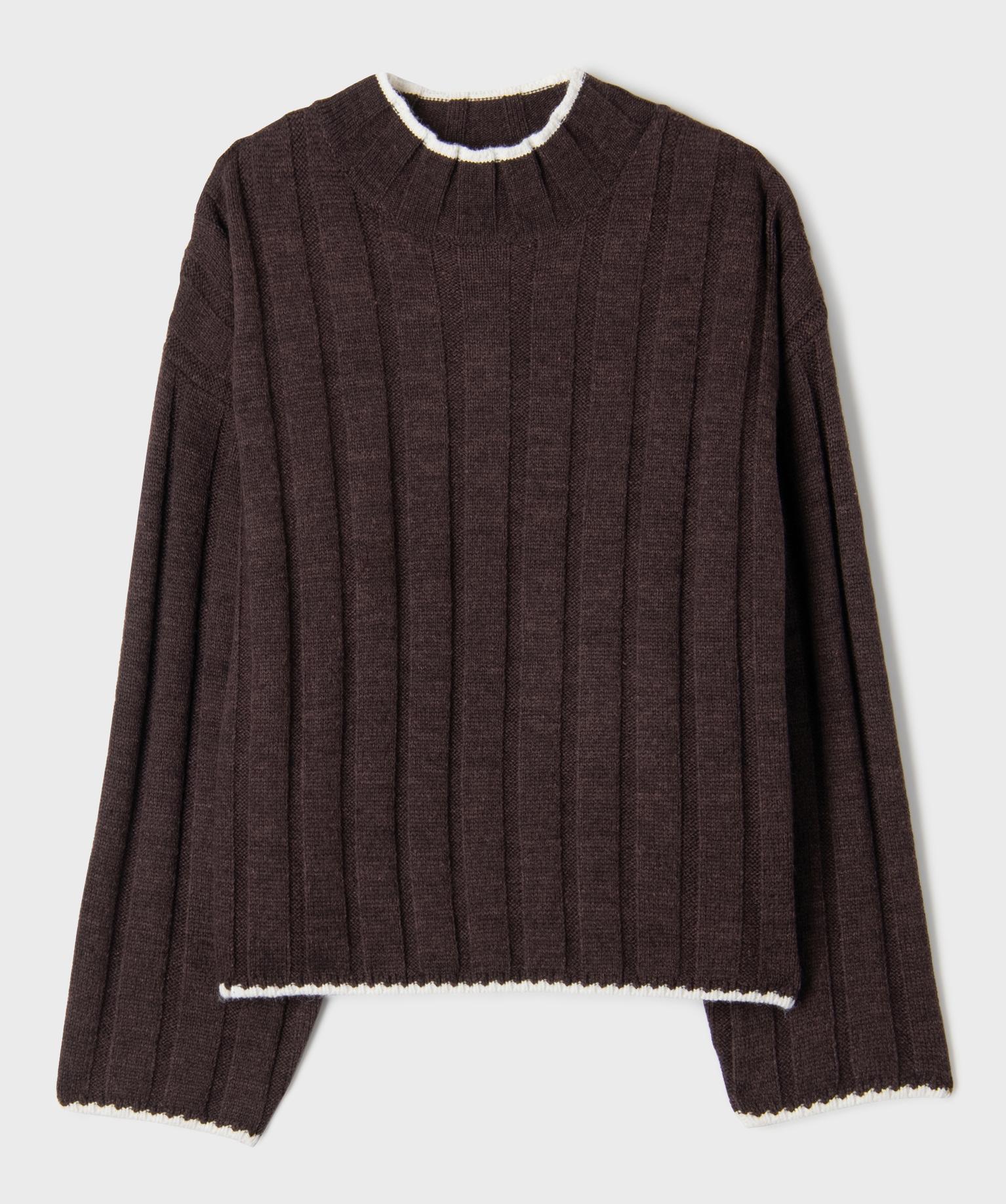 Pull côtelé col montant fille - 10A - marron fonce - GEMO