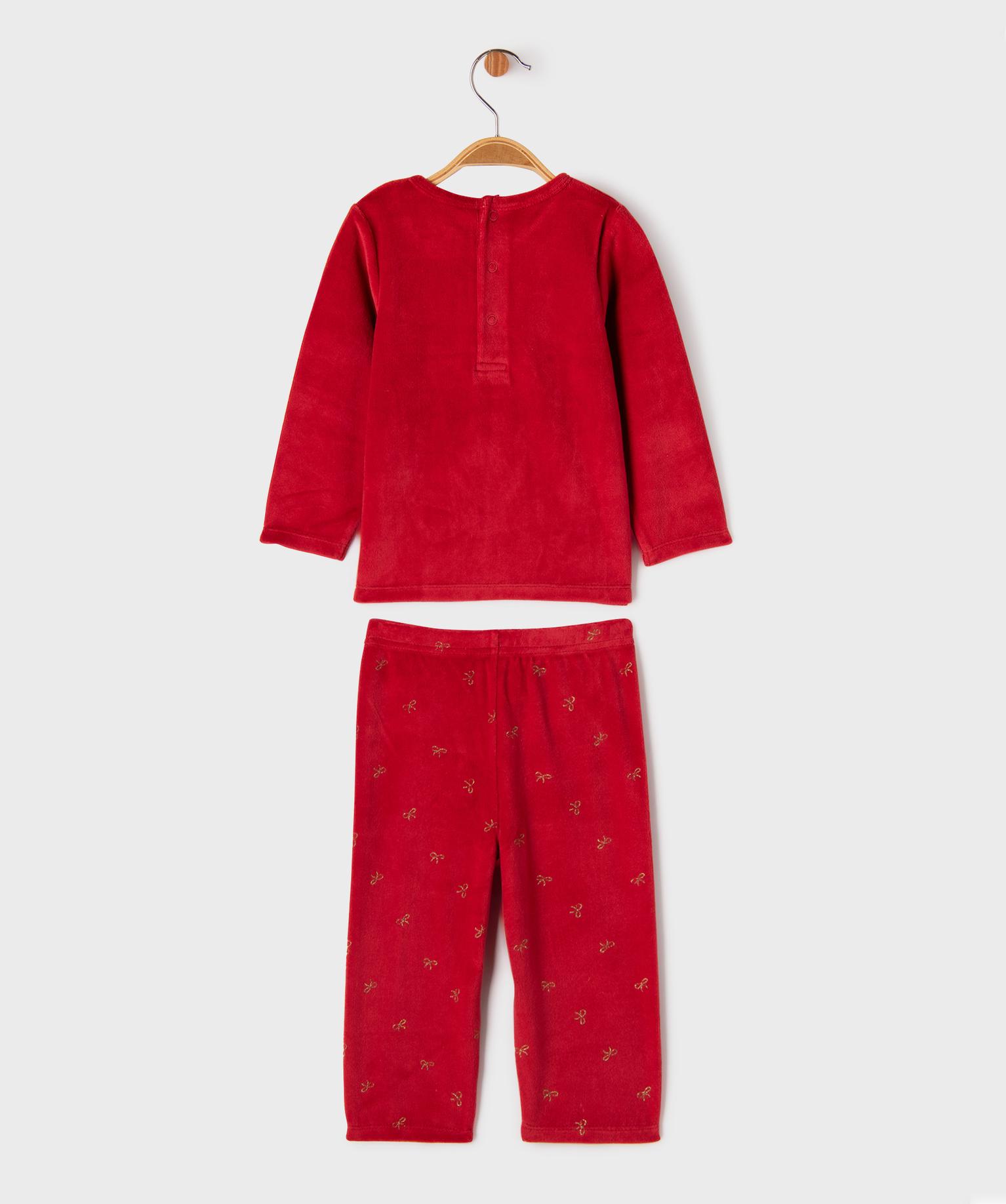 Pyjama De Noël Bébé Fille 2 Pièces - Fausse Fourrure Aux Poignets - Style Nœud Papillon - Rose/rouge - Doux Et Chaud