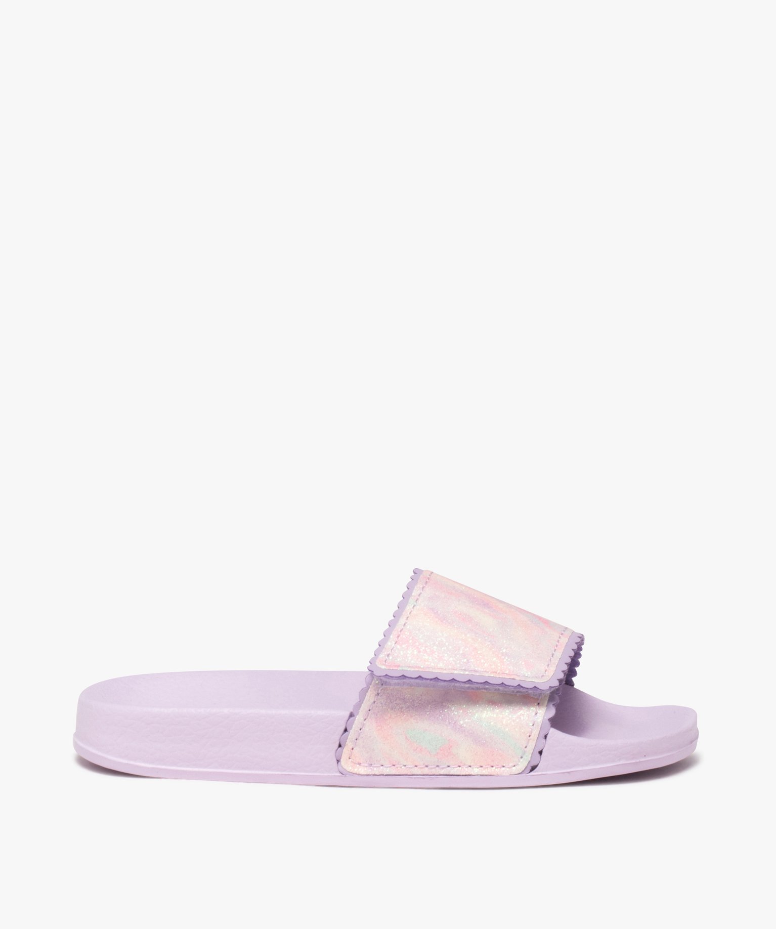 Mules de piscine fille avec bandeau scratch à paillettes et dentelé - 35 - violet - GEMO