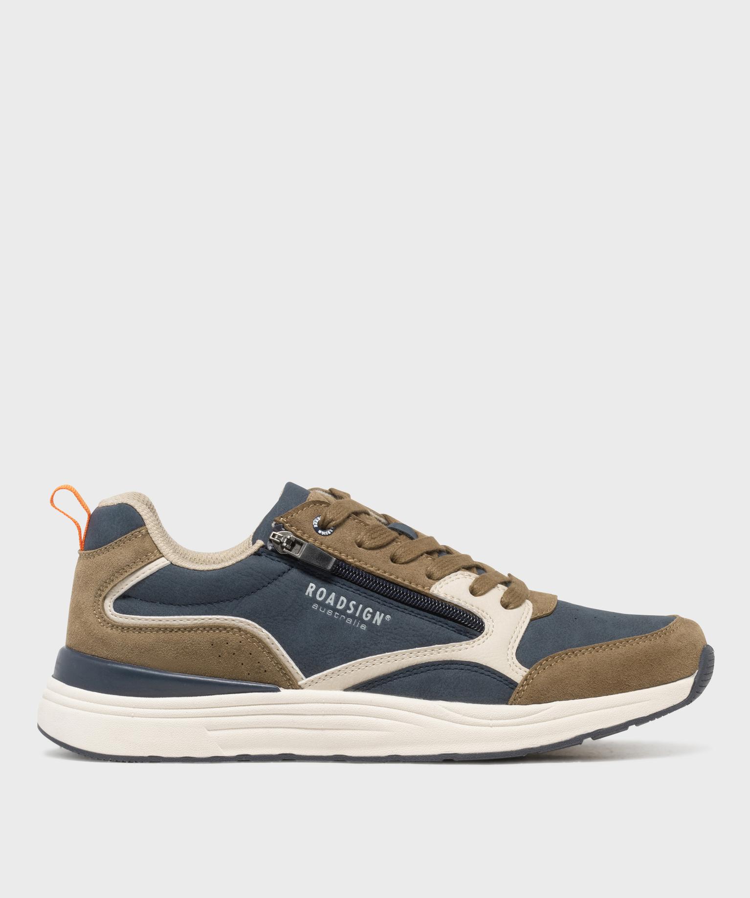 Baskets basses à lacets et zip homme - Roadsign - 41 - bleu fonce - ROADSIGN