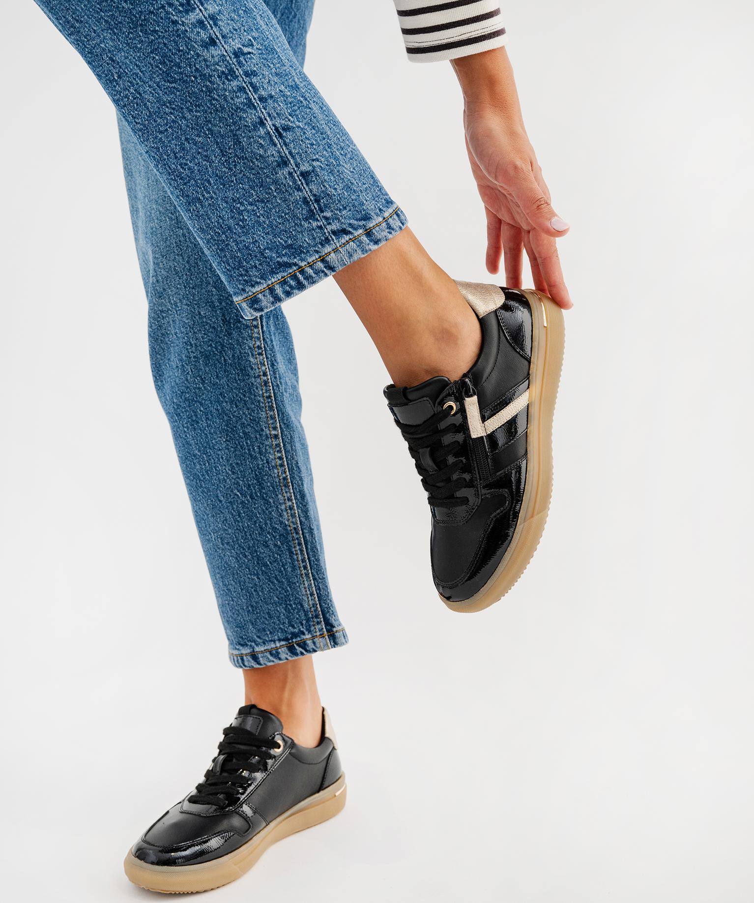 Tennis basses vernies à lacets et zip femme - Valentina Baldano - 36 - noir standard - VALENTINA BALDA