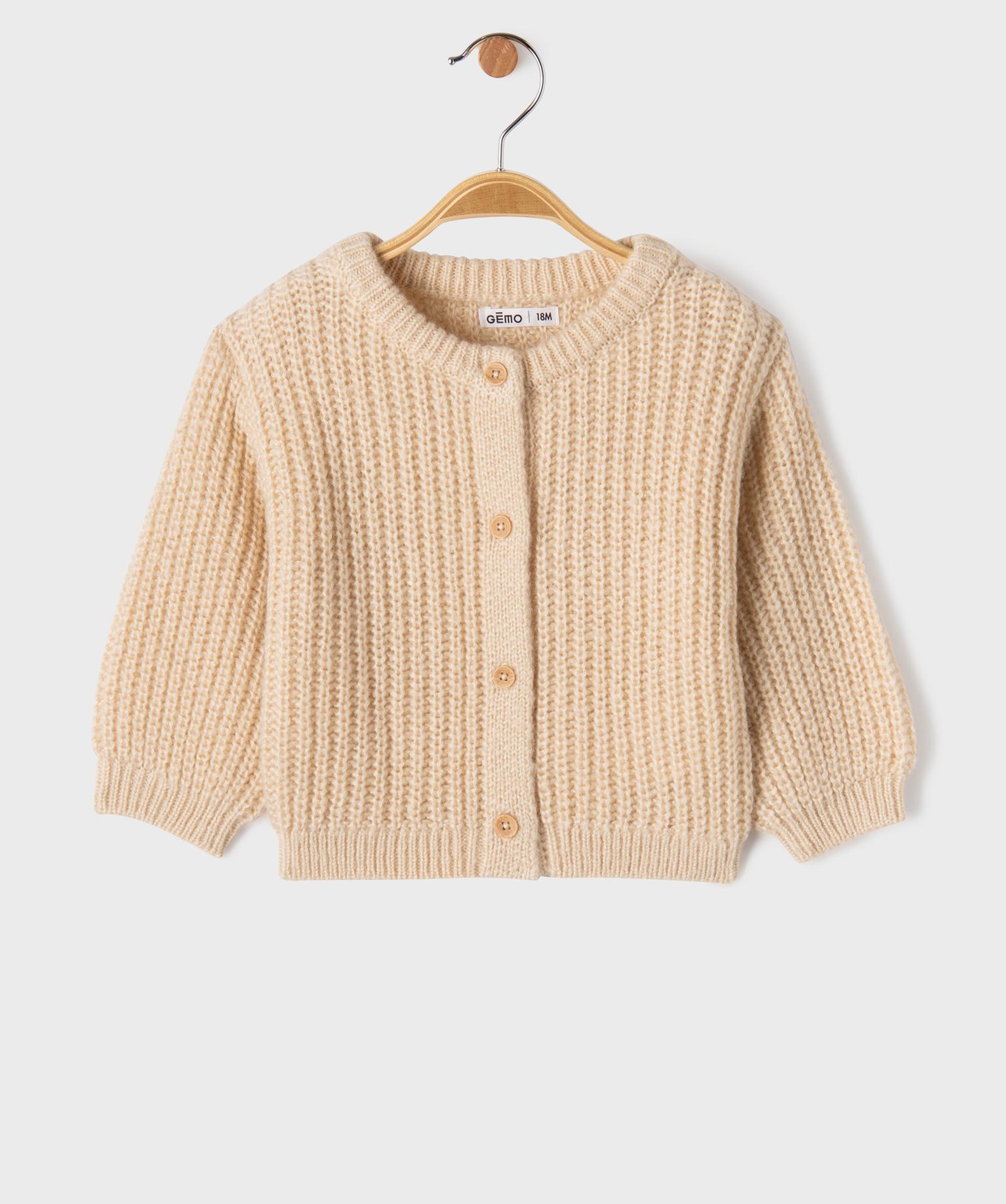Gilet en grosse maille à col rond bébé fille - 4A - beige standard - GEMO