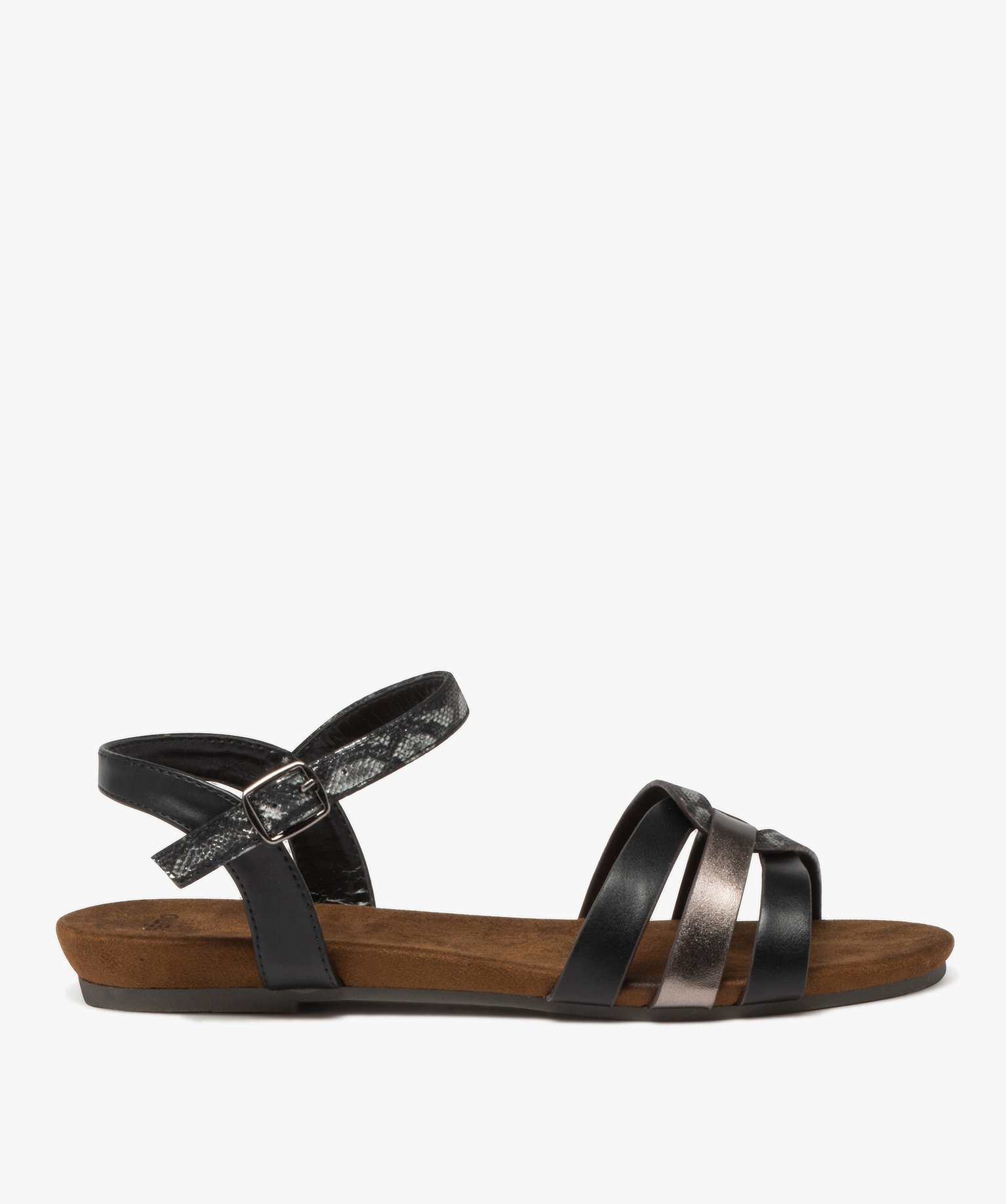 Sandales femme plates casual à brides fantaisie - 36 - noir - GEMO
