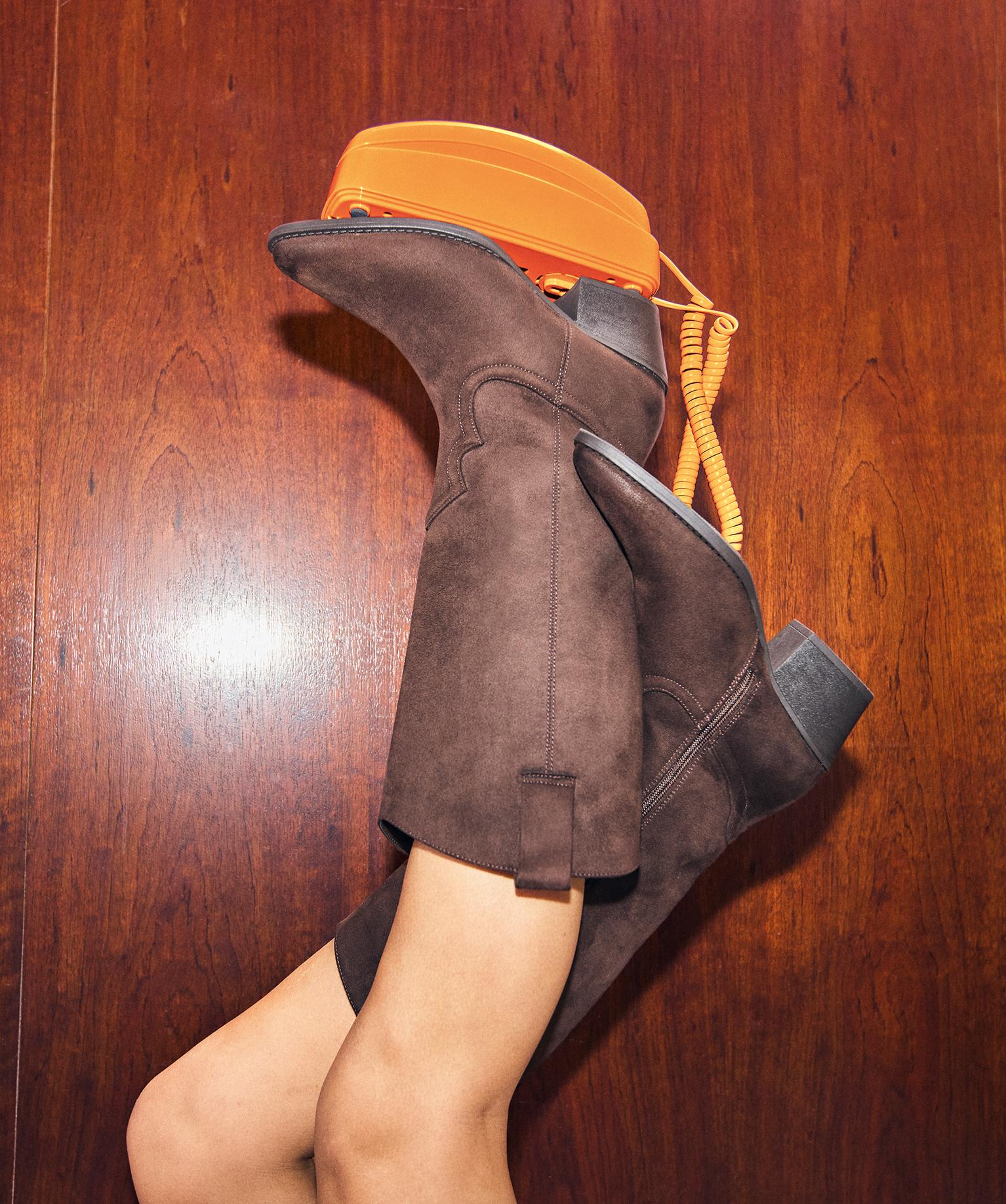Bottes à talon en suédine look western femme - Follow Me - 38 - marron fonce - FOLLOW ME