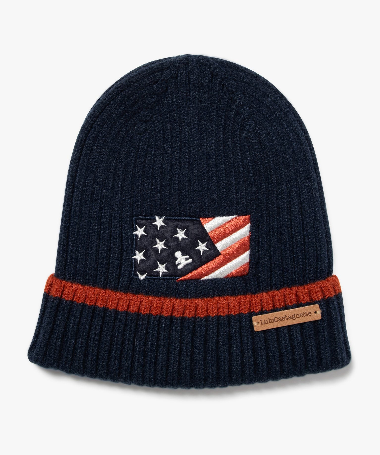 Bonnet en maille côtelée à revers et drapeau brodé garçon - LuluCastagnette - TU - bleu standard - LULUCASTAGNETTE