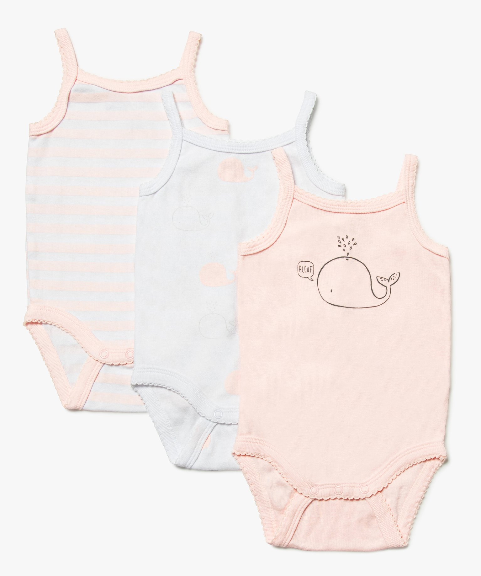 Body Bebe Fille A Bretelles Motifs Baleines Lot De 3 Gemo