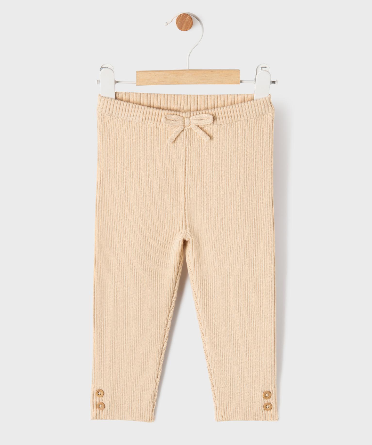 Legging en maille côtelée extensible à boutons décoratifs bébé fille - 24M - beige standard - GEMO