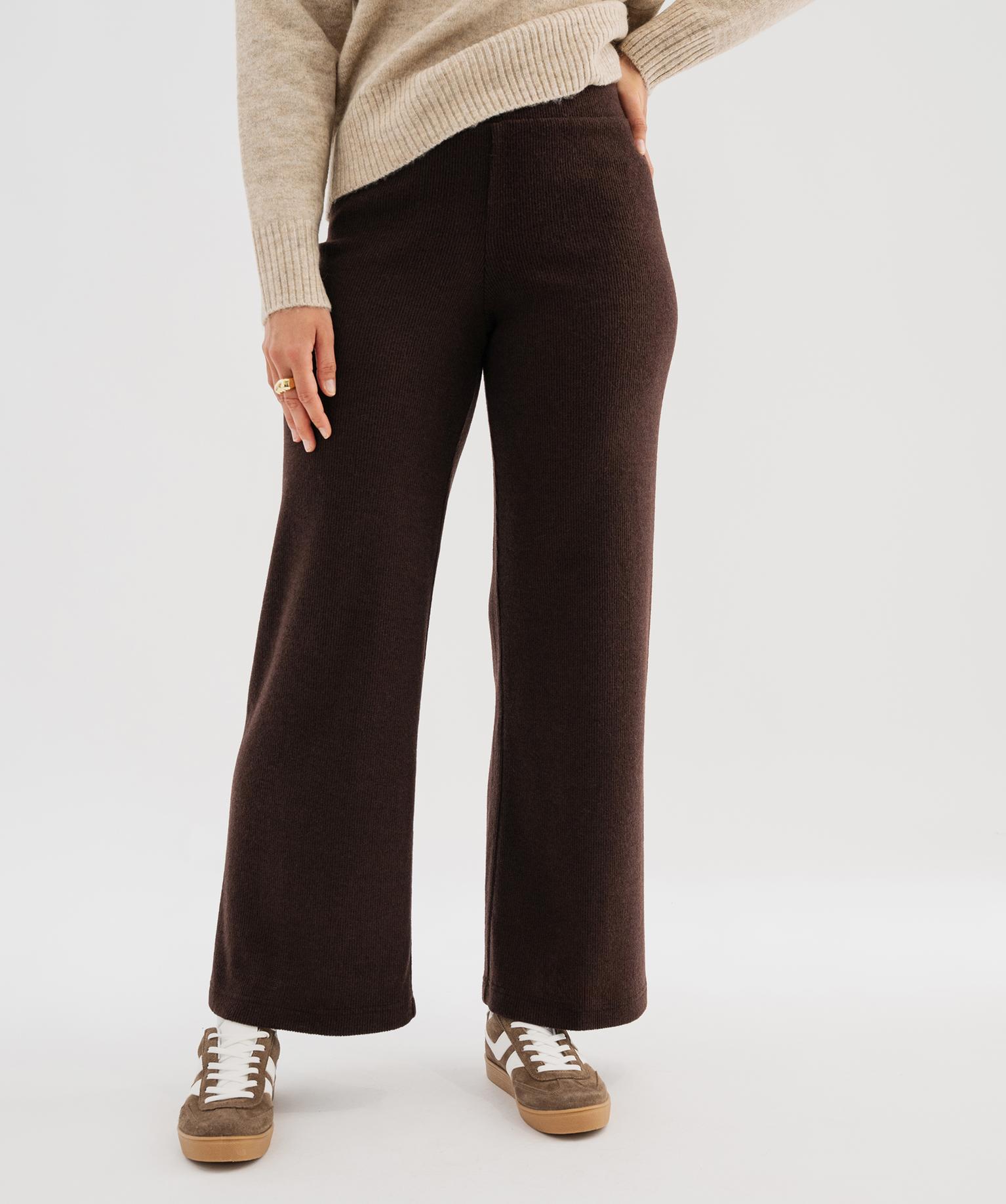 Pantalon wide leg maille femme - 36/S - marron fonce - GEMO