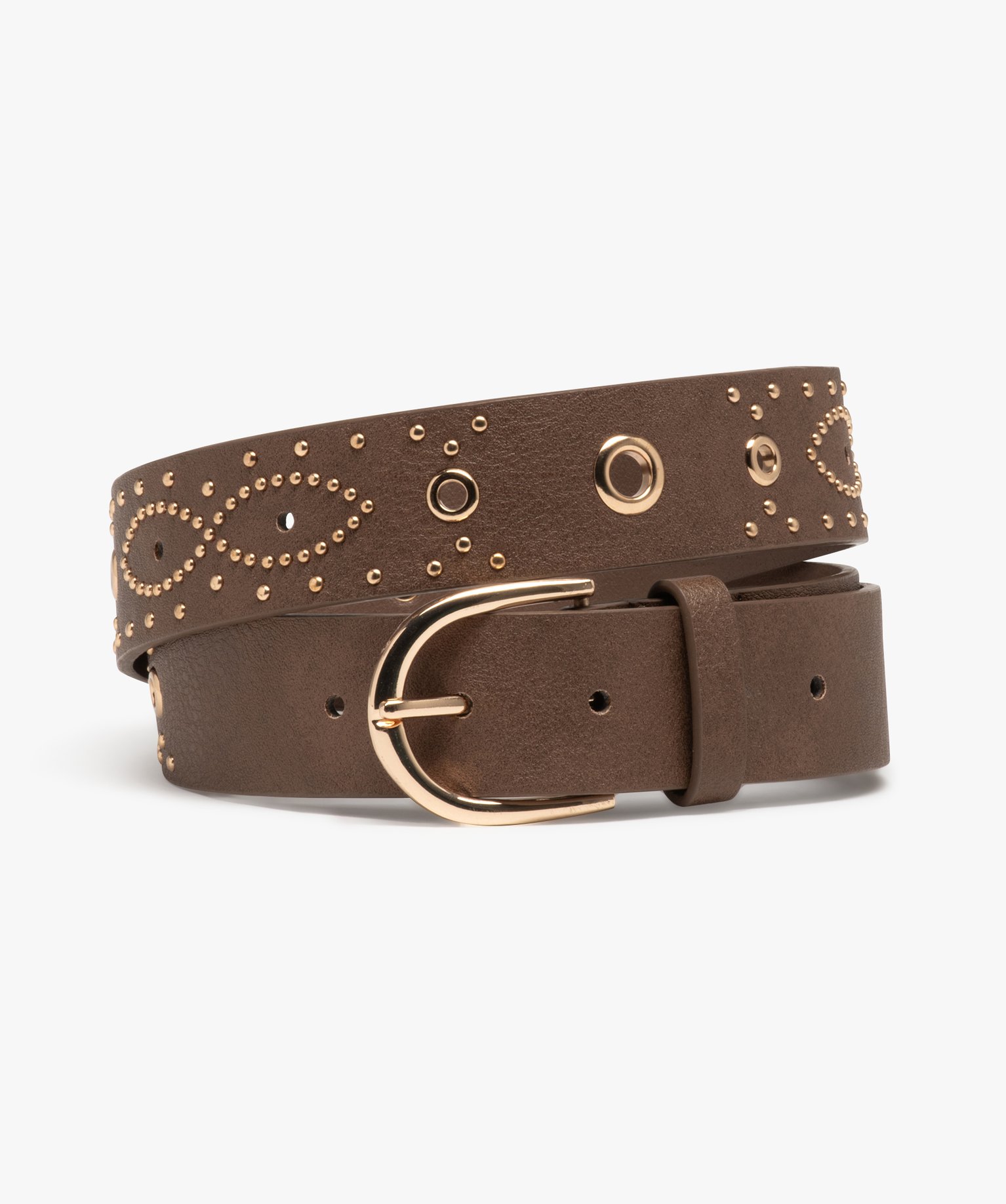 Ceinture a clous et illets dores femme marron GEMO