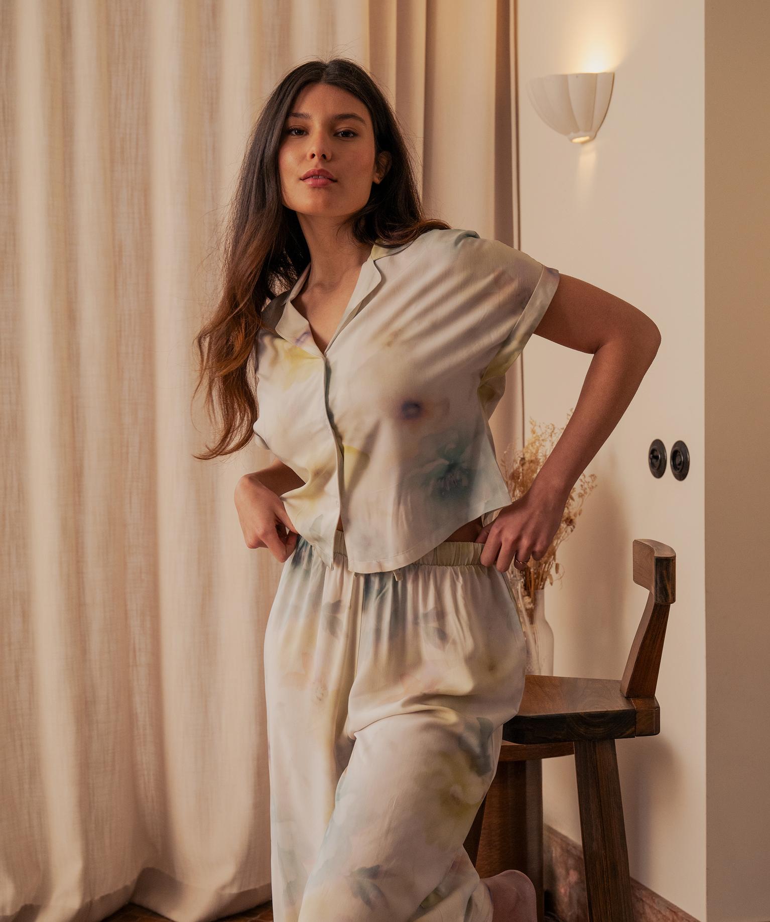 Haut de pyjama façon chemisier femme - L - bleu - GEMO