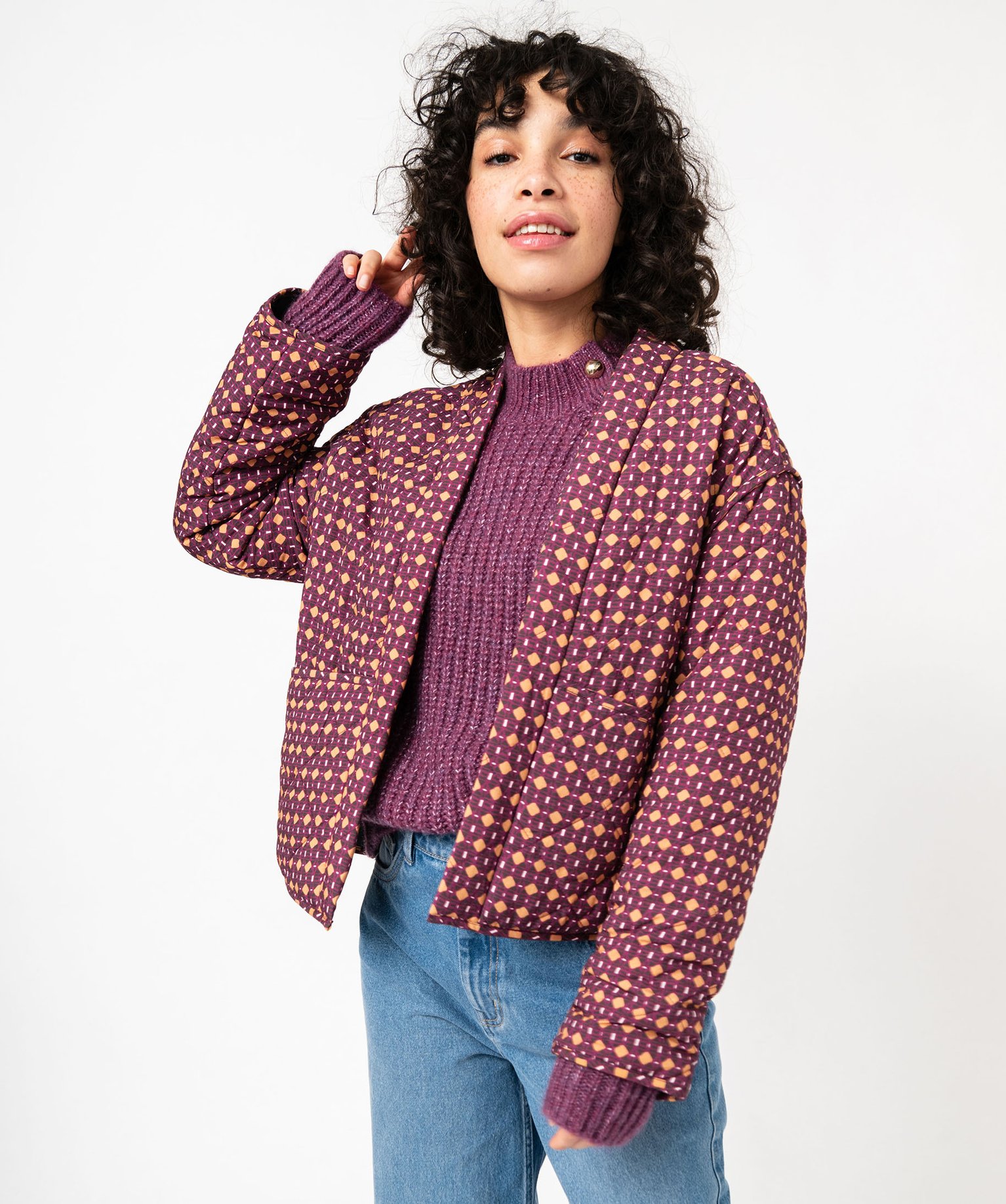 Veste matelassée en viscose imprimée femme - 40 - prune - GEMO