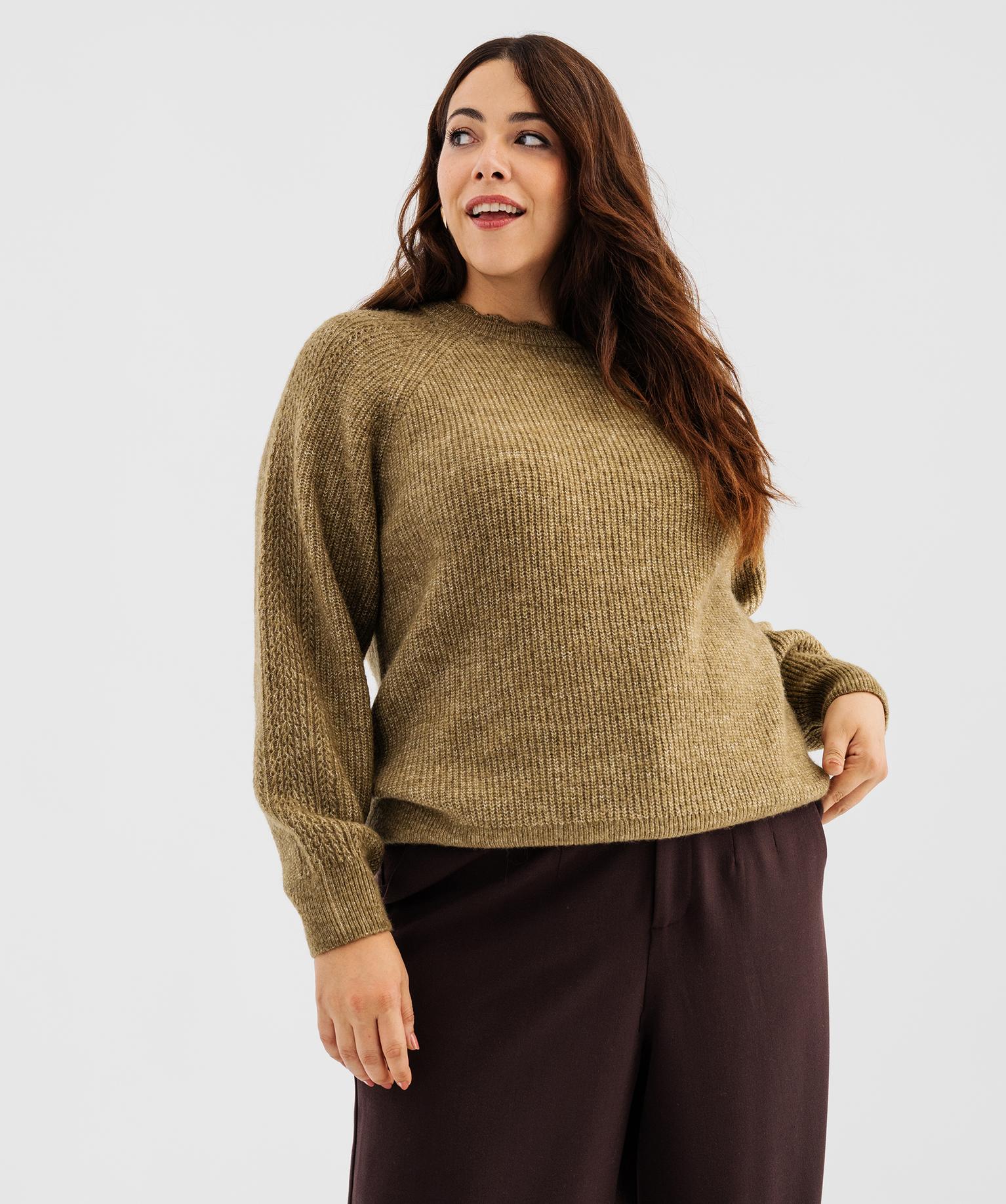 Pull col rond grande taille femme - 46-48/XL - kaki standard - GEMO
