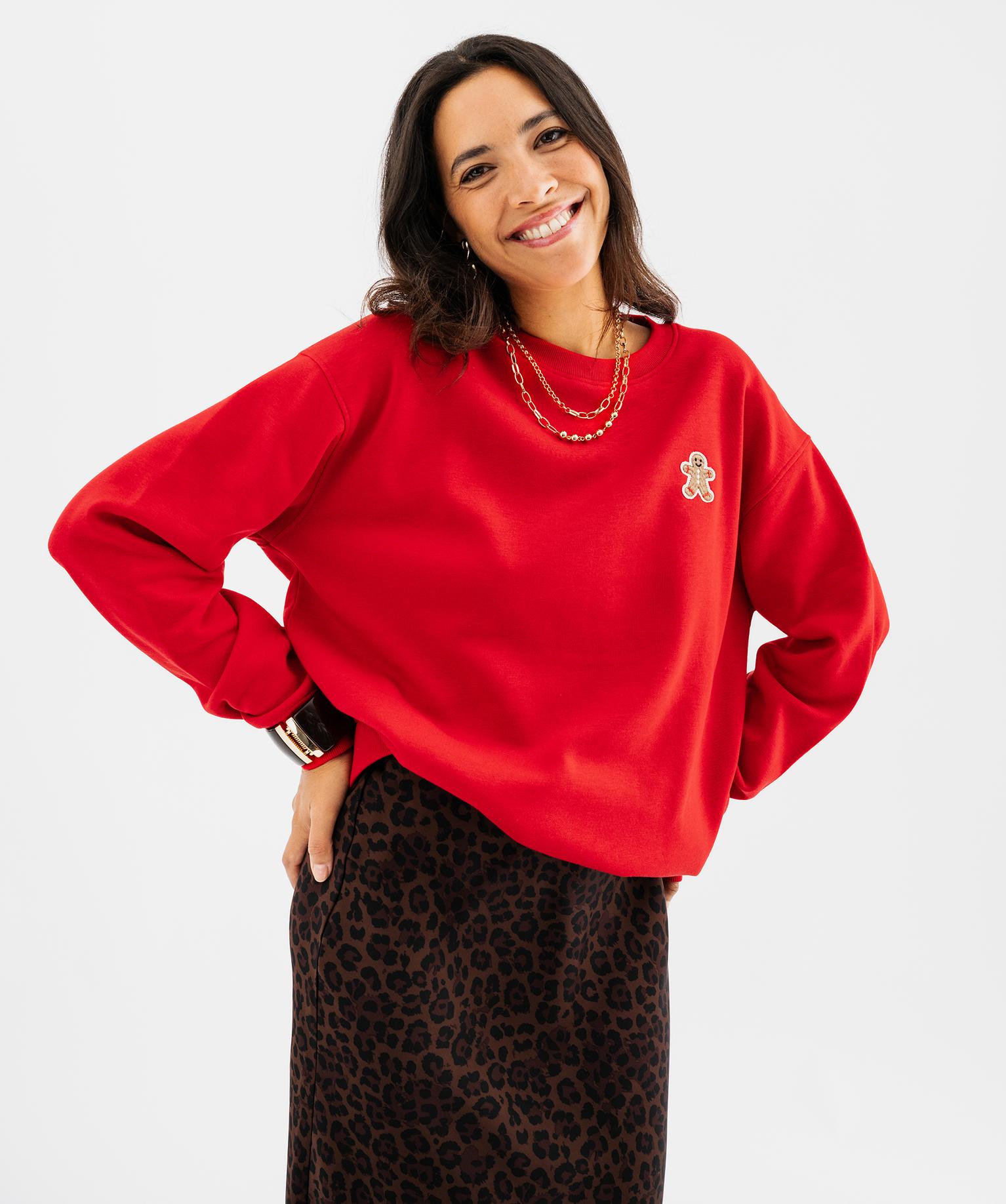 Sweat de Noël en molleton imprimé devant et dos femme - 42-44/L - rouge standard - GEMO