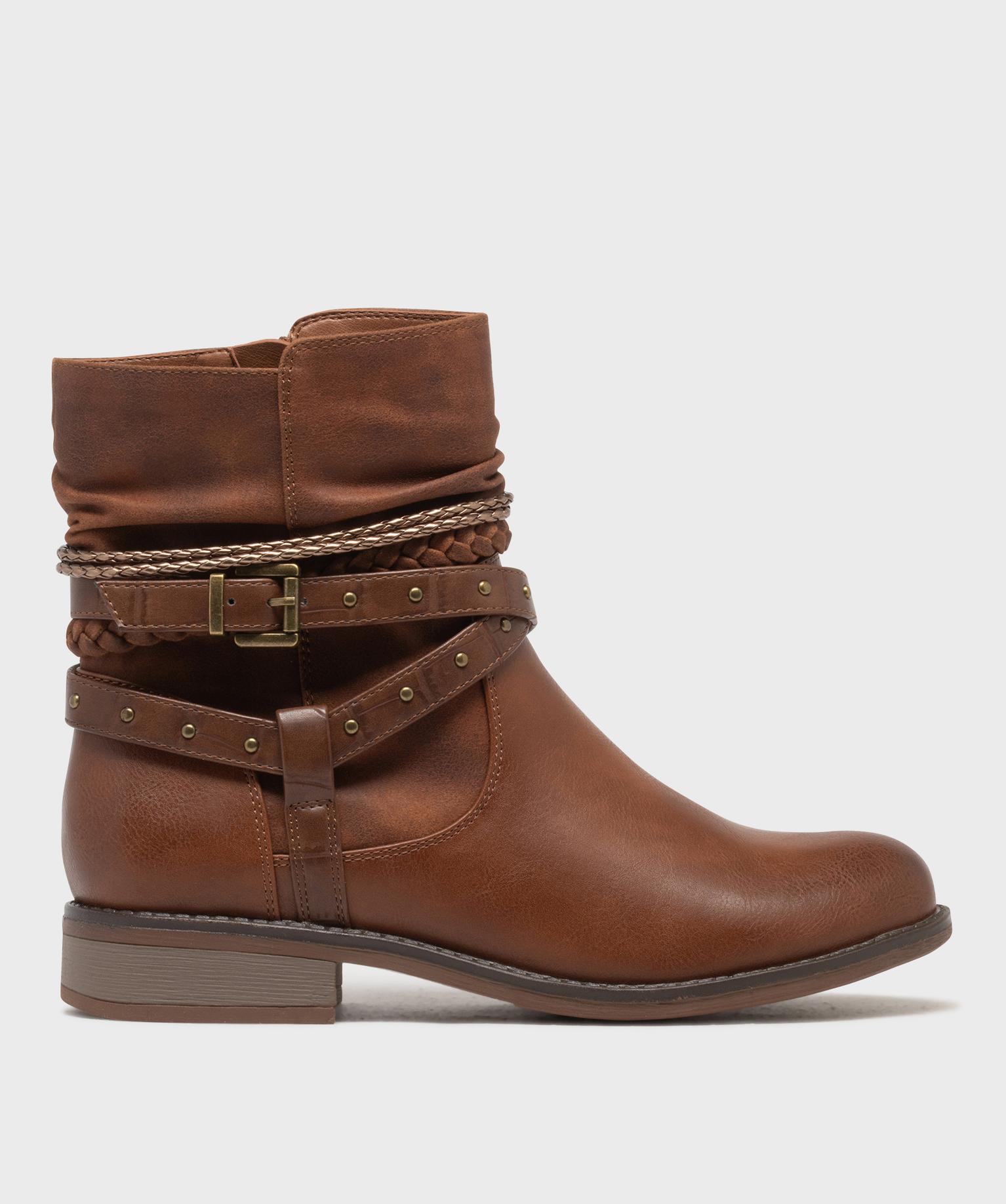 Boots avec brides fantaisie sur la tige femme - Emilia Rosa - 37 - marron standard - EMILIA ROSA
