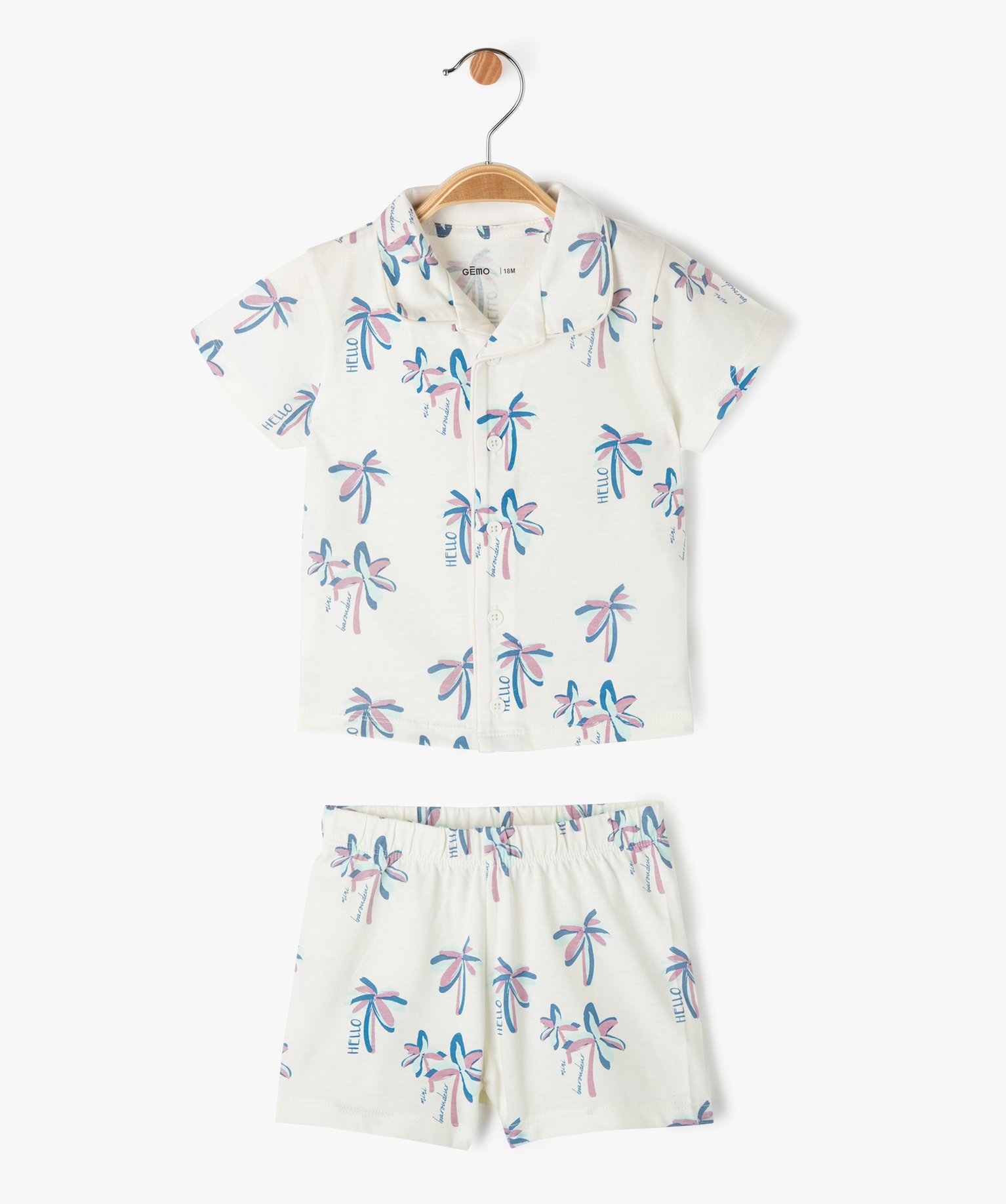 Pyjashort imprimé avec chemisette bébé garçon - 12M - ecru - GEMO