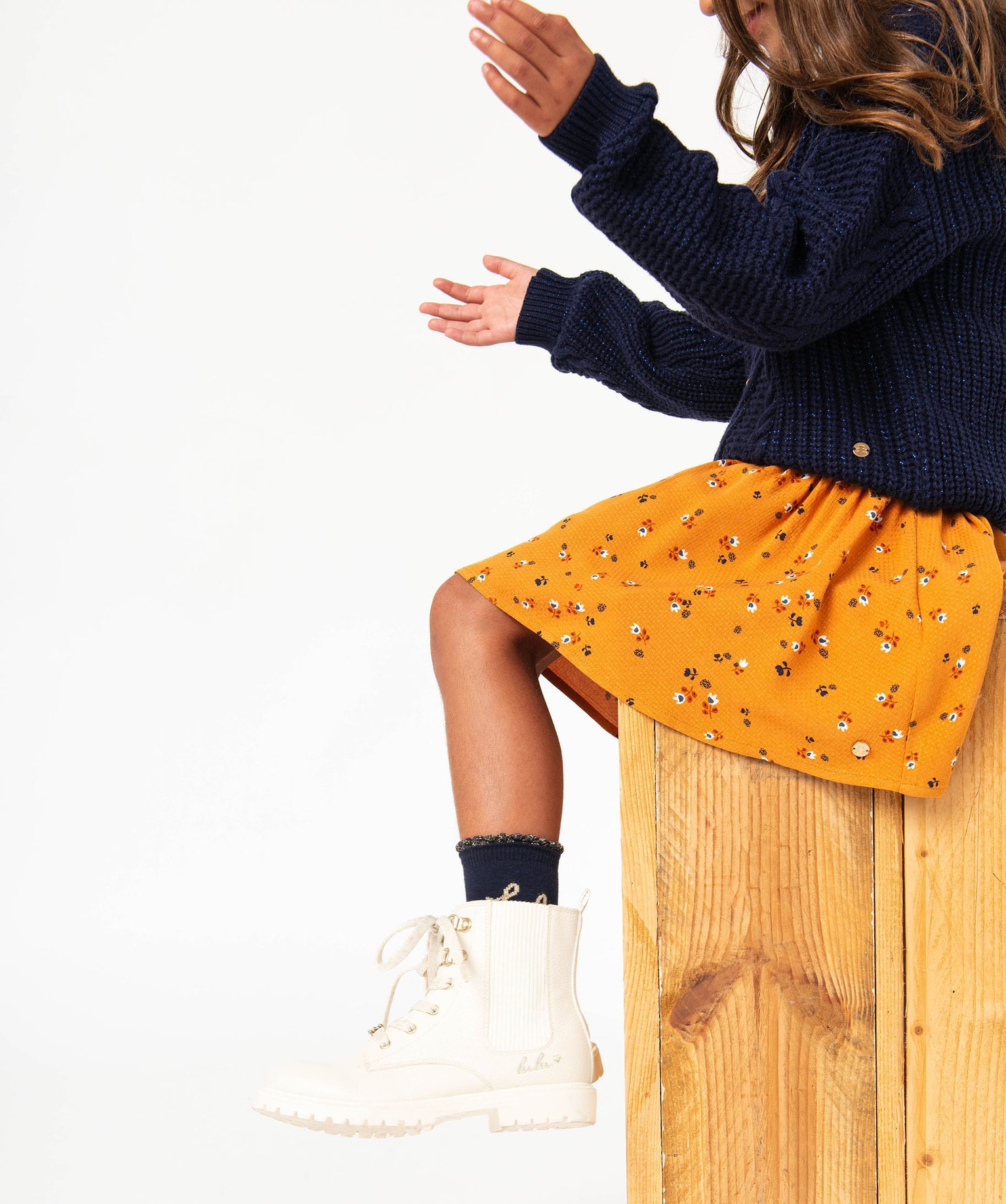 Jupe fille à motifs fleuris avec effet plissé à la taille - LuluCastagnette - 8 - jaune - LULUCASTAGNETTE