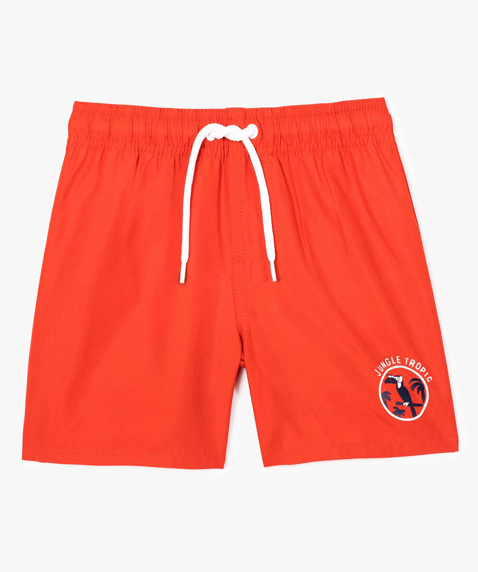 Short de bain uni avec motif jungle sur la cuisse