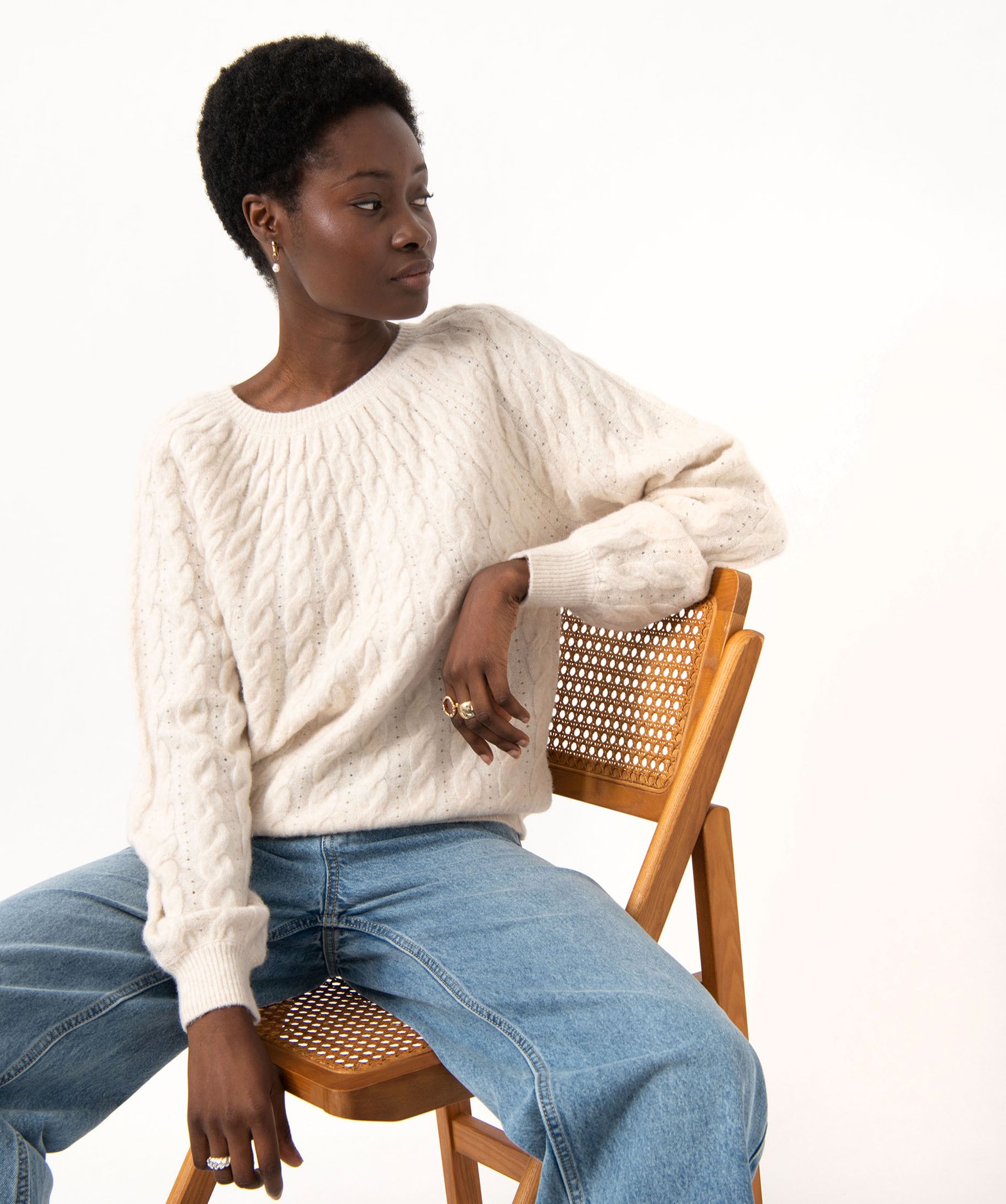 Pull à col rond en maille torsadée femme - XXL - ecru - GEMO