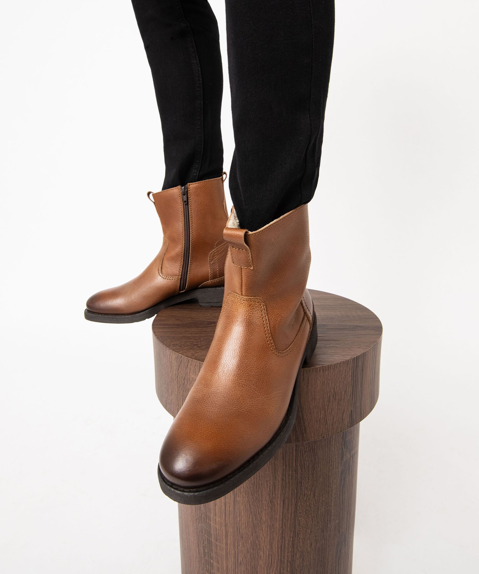 Boots homme dessus en cuir uni et fourrées sherpa - 41 - marron - GEMO