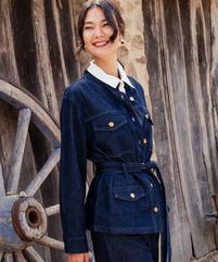 Veste longue en toile denim avec ceinture femme vue1 - GEMO 4G FEMME - GEMO