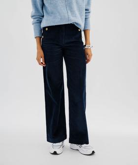 Pantalon large en velours côtelé à pont décoratif femme vue1 - GEMO(FEMME PAP) - GEMO