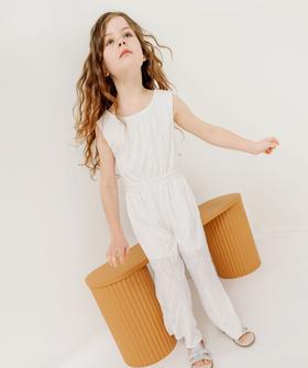 Combinaison pantalon avec broderie anglaise fille vue1 - GEMO (ENFANT) - GEMO