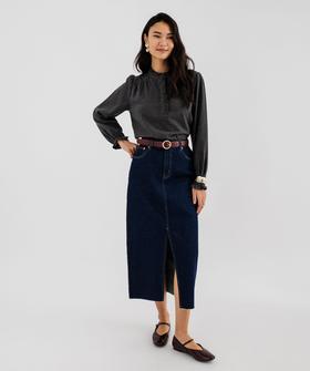 Jupe en jean longue à fente en denim stretch femme vue1 - GEMO 4G FEMME - GEMO