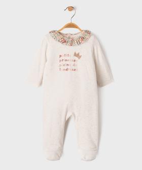 Pyjama en velours à col volanté fleuri bébé vue1 - GEMO 4G BEBE - GEMO