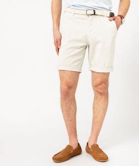 Bermuda chino en coton stretch coloris unique avec ceinture homme vue1 - GEMO (HOMME) - GEMO