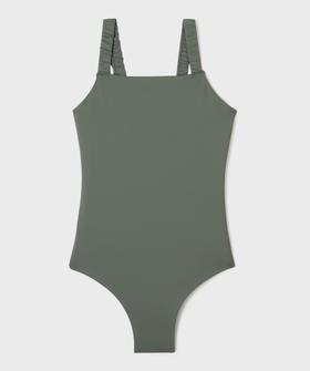 Maillot de bain 1 pièce texturé à  bretelles froncées fille vue1 - GEMO (JUNIOR) - GEMO