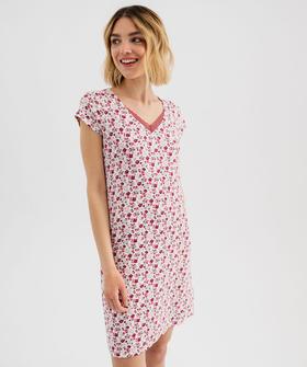 Chemise de nuit en maille extensible avec col V en dentelle femme vue1 - GEMO 4G FEMME - GEMO