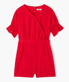 Combishort en toile fluide avec épaules dénudées fille vue1 - GEMO 4G FILLE - GEMO