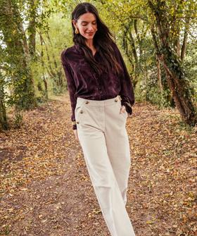 Pantalon large en velours côtelé à pont décoratif femme vue1 - GEMO(FEMME PAP) - GEMO