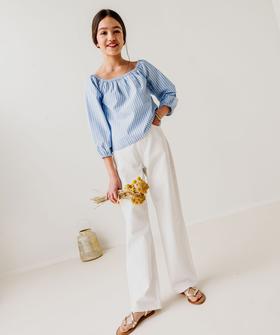 Chemise rayée à manches longues et col Bardot fille vue1 - GEMO (JUNIOR) - GEMO
